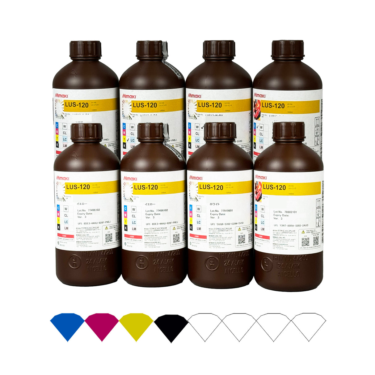 Mimaki LUS-120 UV Curable Ink Starter Kit - CMYK + White & White