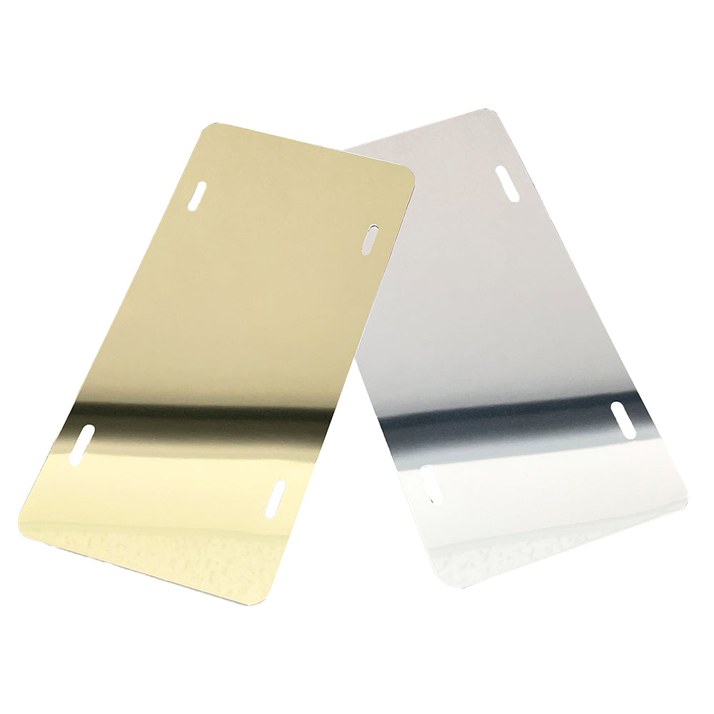 Aluminum Mirrored License Plate Blanks - 6 in x 12 in - Gold & Silver