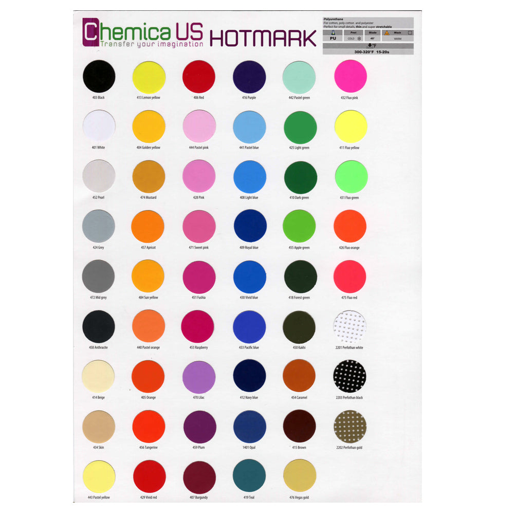 Chemica HotMark Heat Transfer Vinyl Color Chart