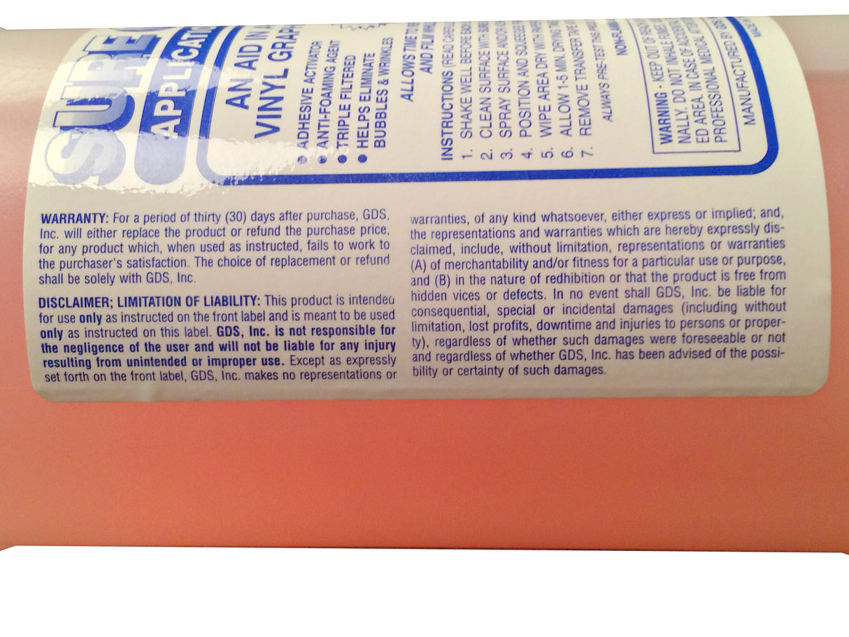 Sure Glide Vinyl Application Fluid with Sprayer - 1 Quart Side Label Close Up