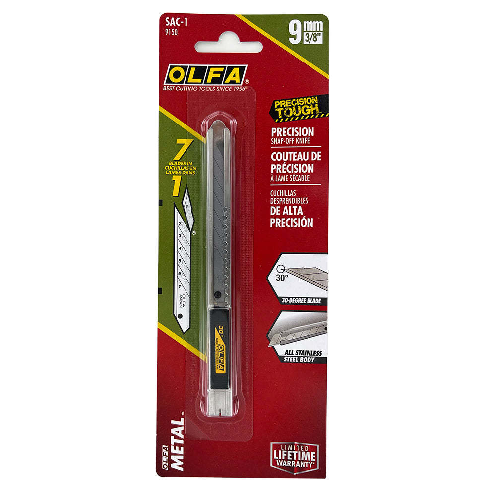 OLFA SAC-1 9mm Stainless Steel Auto Lock Graphics Knife in Packaging