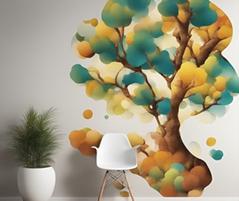 Printed wall graphics depicting an abstract safari tree