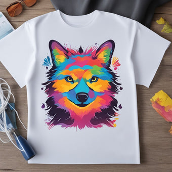 Colorful printed fox design on t-shirt with heat transfer vinyl