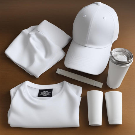 White sublimation blanks ready for printing. Hats, tumblers, t-shirts, and more