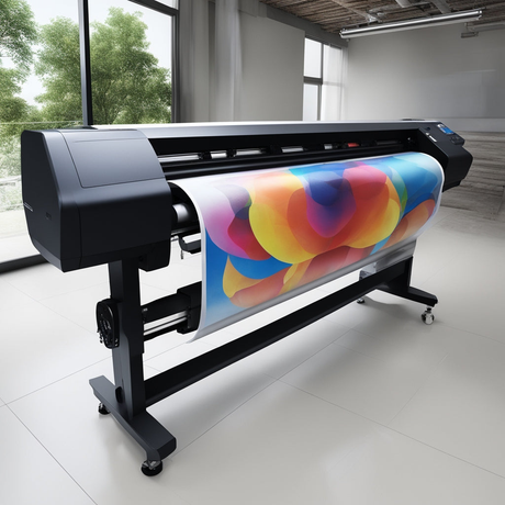 Large Format Printer in Shop Printing Colorful Design