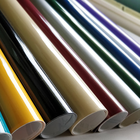 Close up image of colorful high performance cast vinyl in a row
