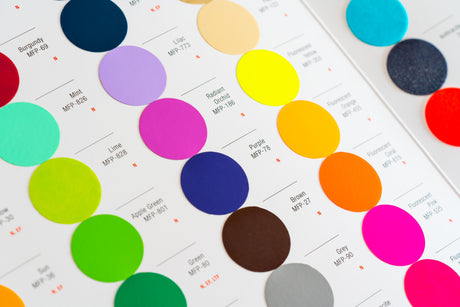 Close up of vinyl color chart and color swatches