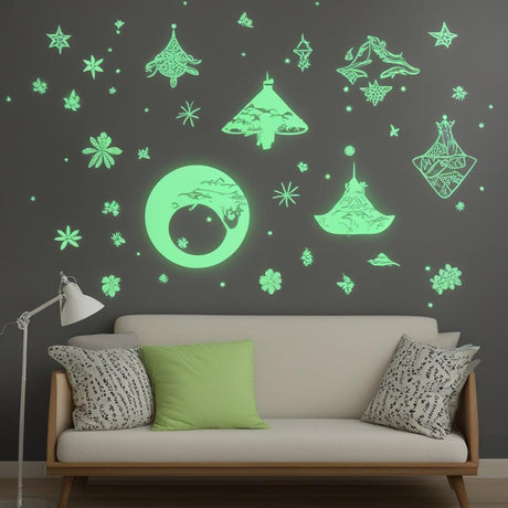 Glow in the dark vinyl designs on a room wall
