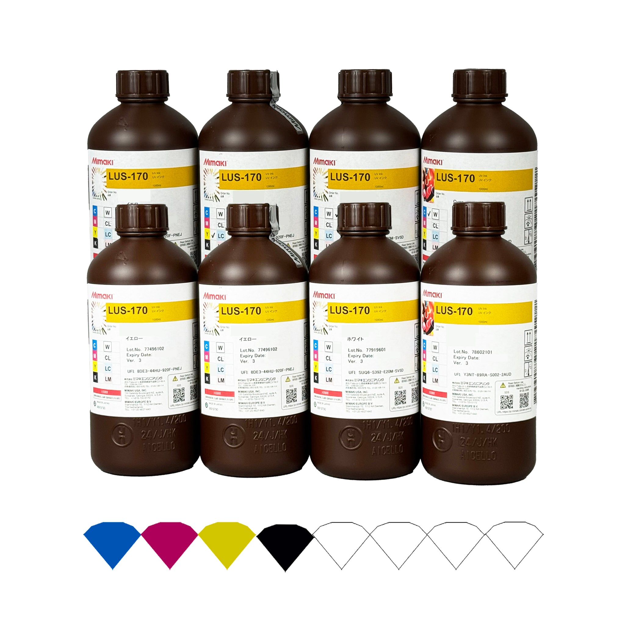Mimaki LUS-170 UV Curable Ink Starter Kits -  CMYK + White & Clear