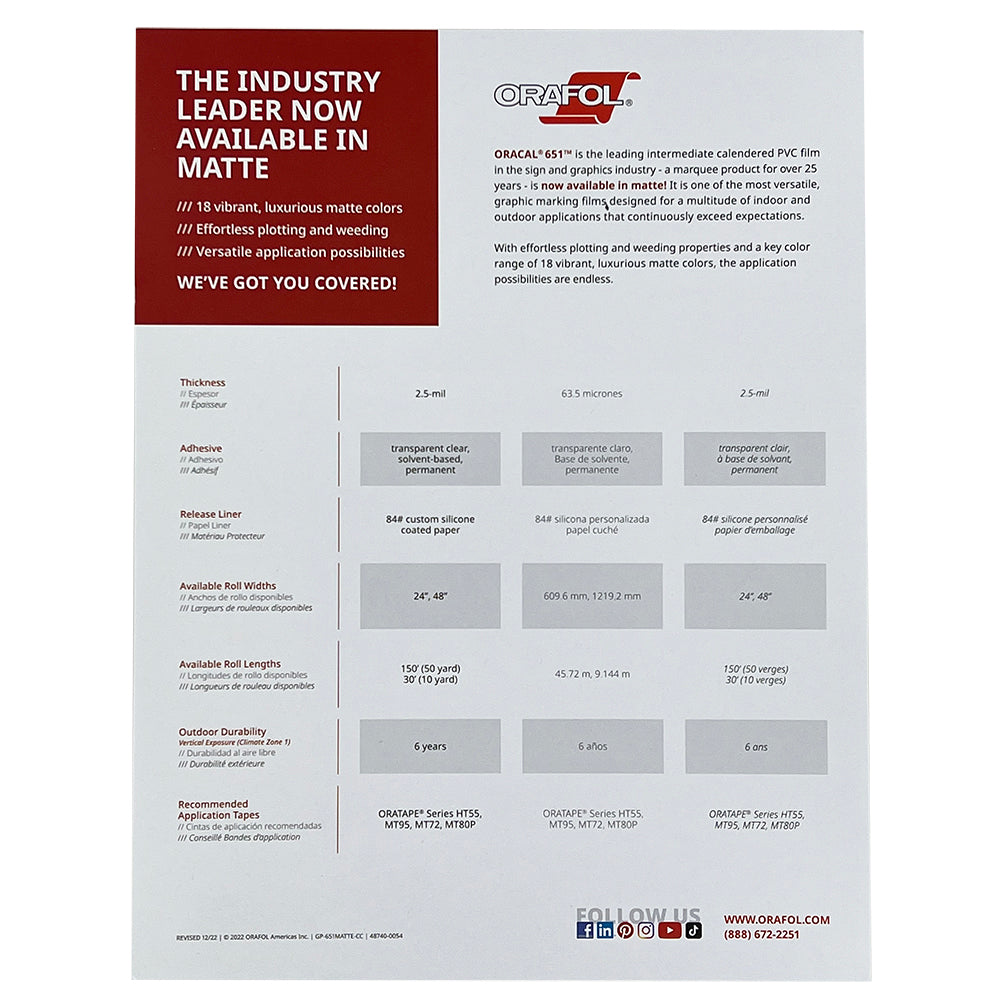 Oracal 651 Vinyl Color Chart