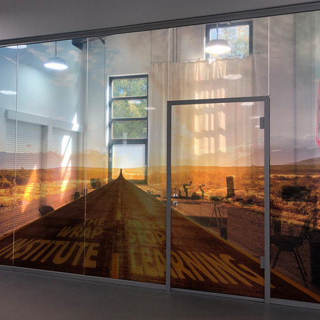 OraJet 3952F Optically Clear Printable Vinyl Sample Glass Office Wall