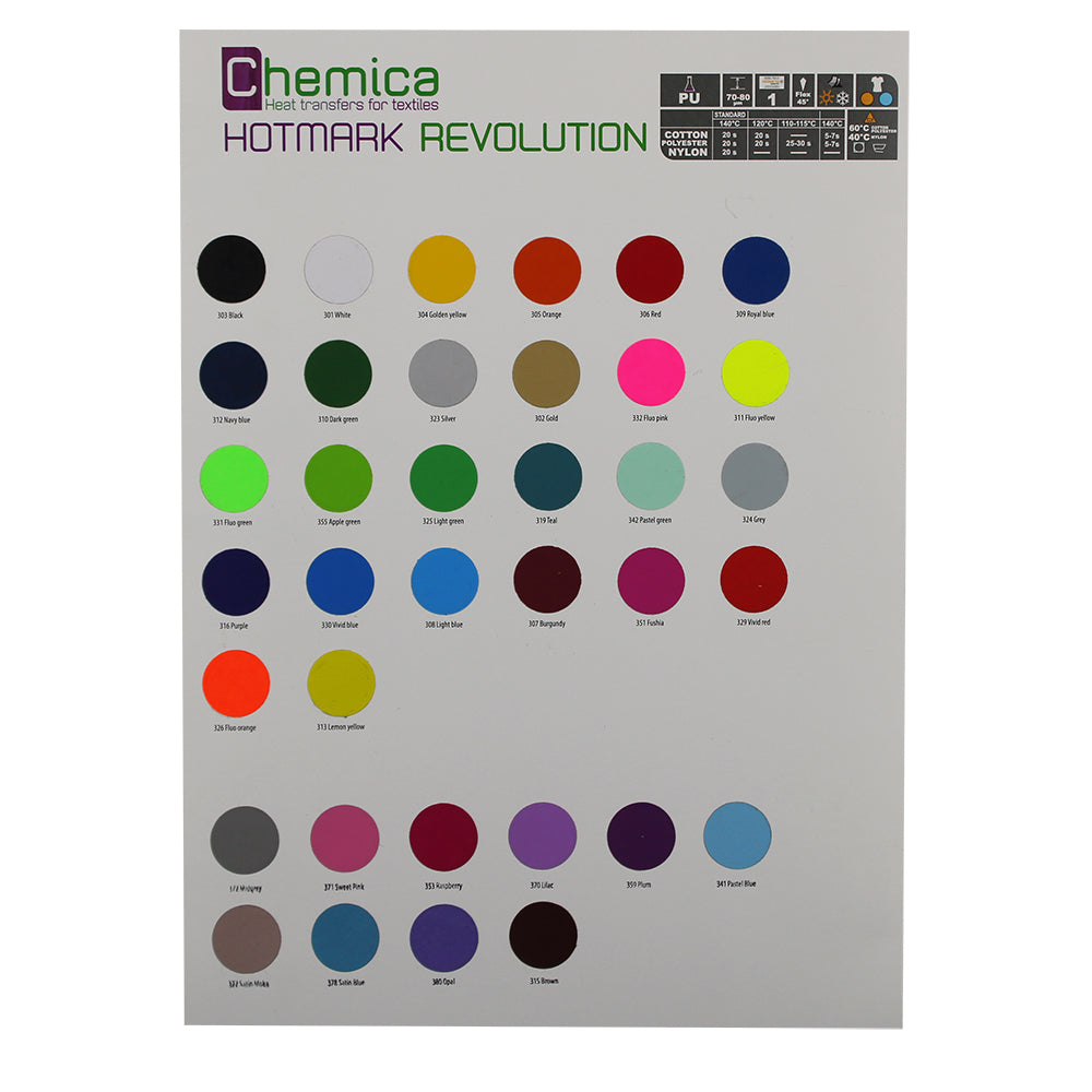 Chemica HotMark Revolution HTV - Heat Transfer Vinyl Color Chart