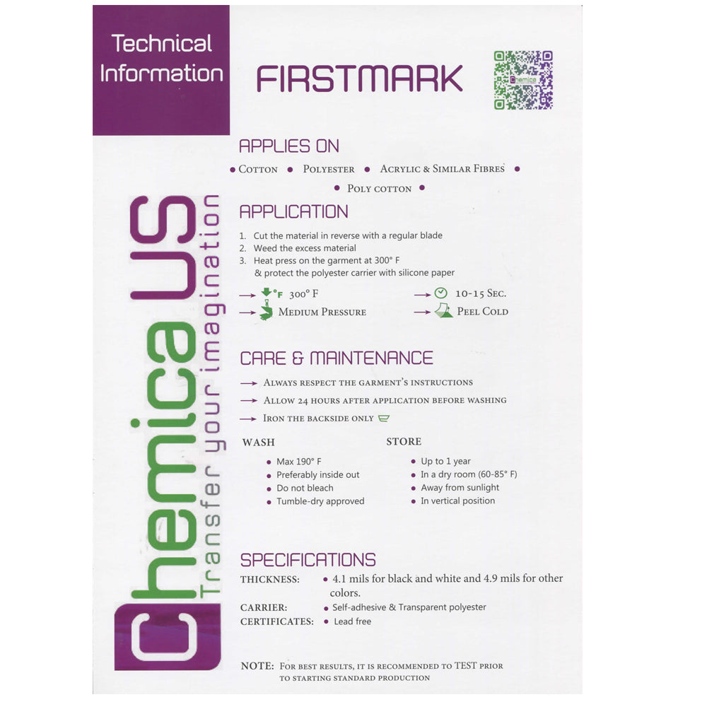 Chemica FirstMARK Heat Transfer Vinyl Color Chart