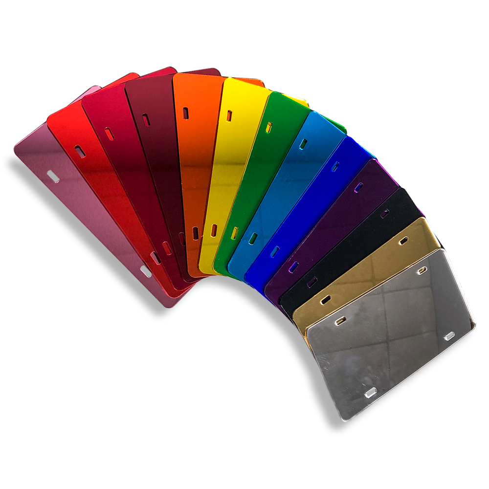Mirrored Acrylic License Plate Blanks - 6 in x 12 in - 14 Colors