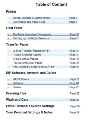 UNINET White Toner Beginner's Notebook Table of Content Page
