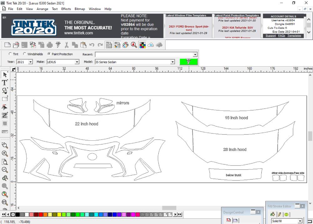 Tint Tek 20/20 Window Film Cutting Software Paint Protection Samples